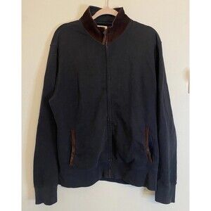 Billy Reid Zip Up Track Jacket Men’s XL Black brown Suede Trim Full Zip Bomber